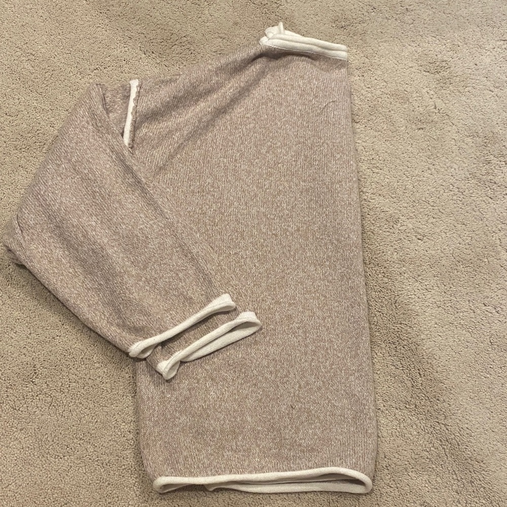 Cozy Tan Sweater with White Trim